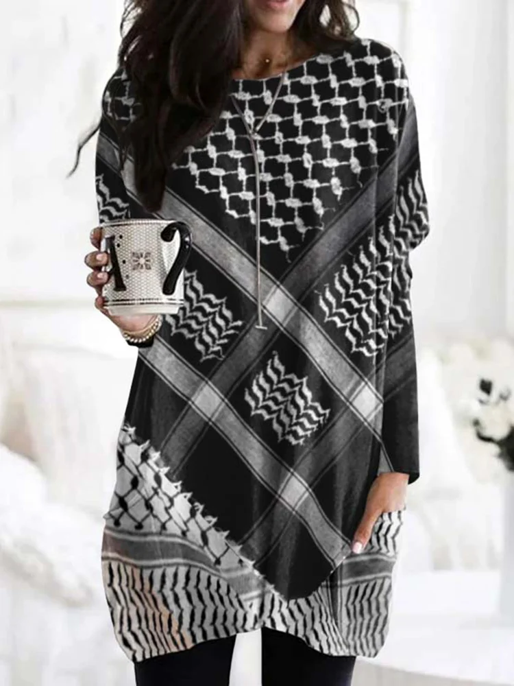 We Be Freedom And Palestinian Inspired Pattern Pocket Comfy Tunic