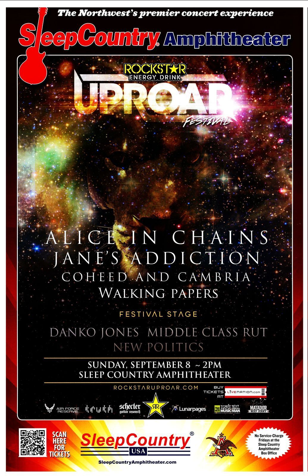 ROCKSTAR UPROAR FESTIVAL 2013 Gig POSTER Ridgefield Concert ALICE IN CHAINS etc.