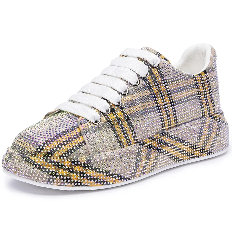 AIYUQI Women's Sneakers Shoes Big Size New Rhinestone Lace-up Women Loafers Fashion Glittering Student Shoes Women