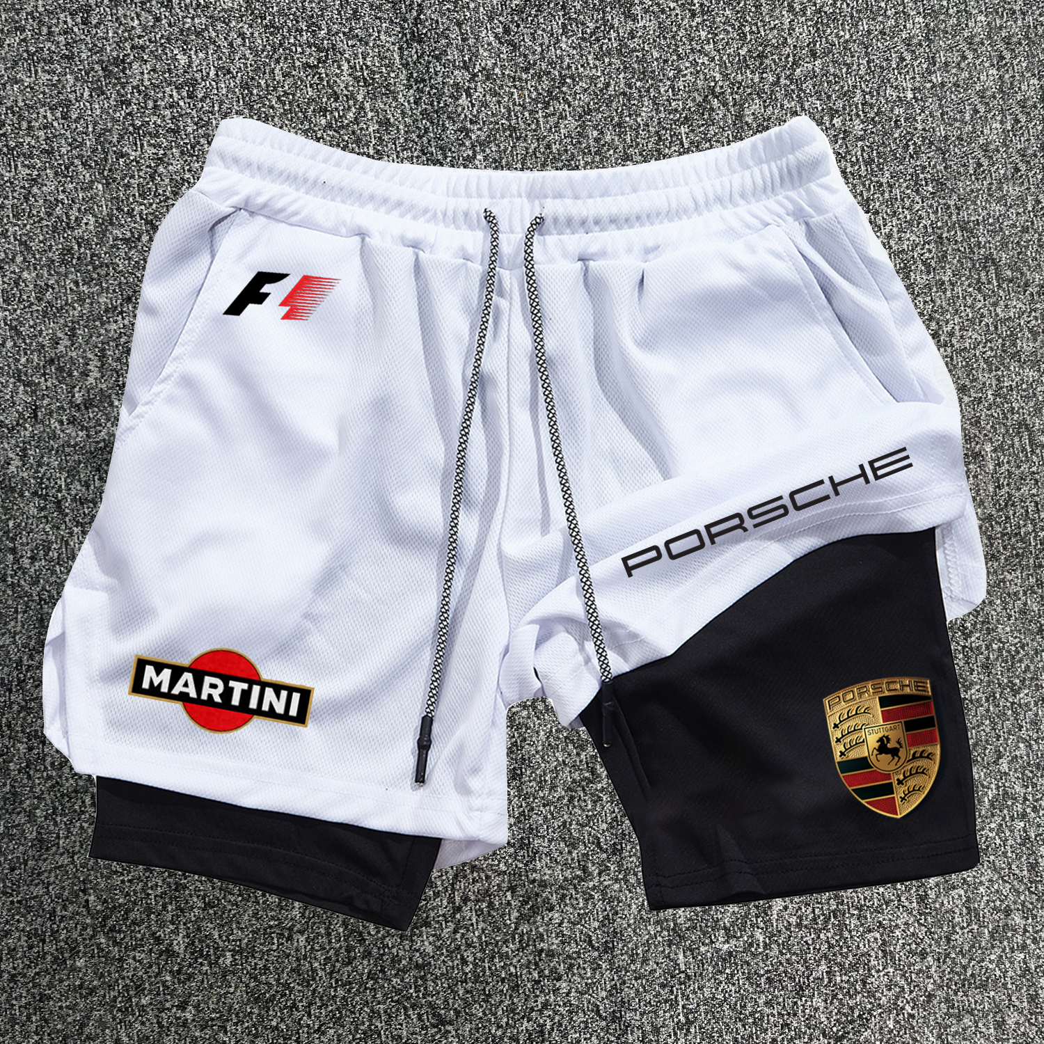 Sports Fitness Racing Print Double Layer Shorts / TECHWEAR CLUB / Techwear