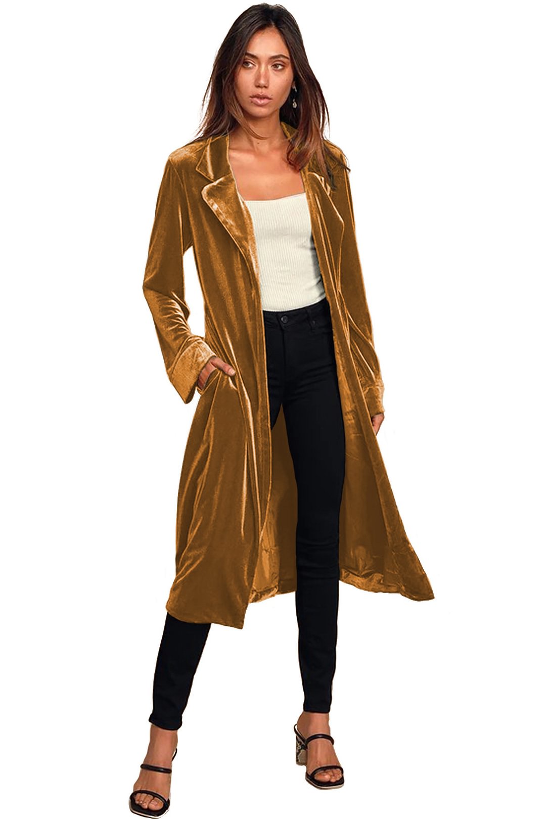 Women's Autumn Casual Coat Overcoat Gold Veet Long Trench