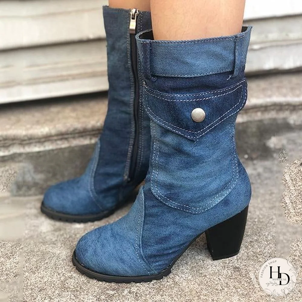 High Heel Zipper Cowboy Boots