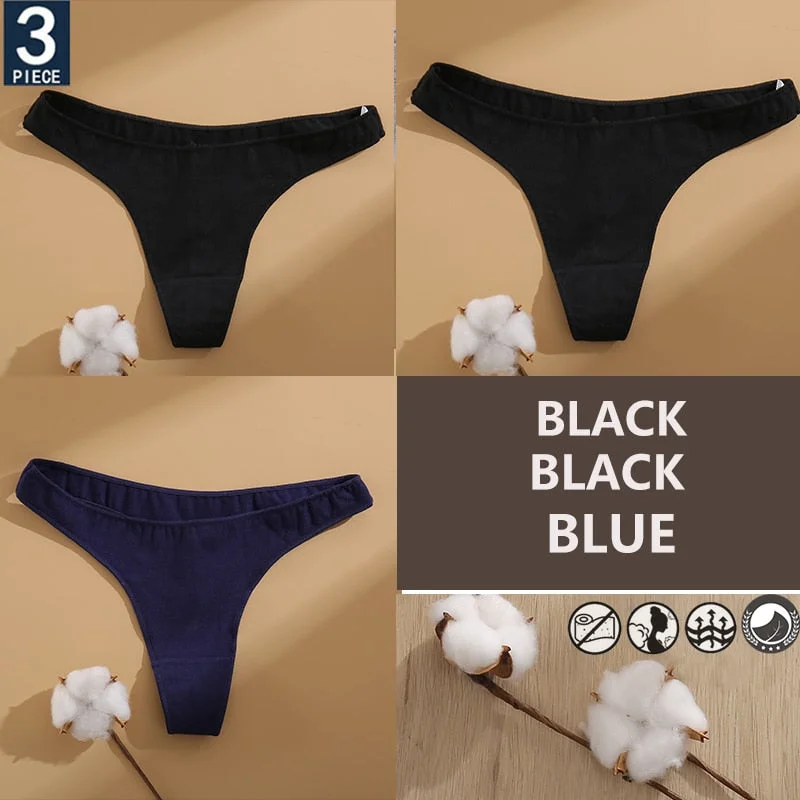 FINETOO 3PCS/Set Cotton Lingerie Women's G-string Underwear 7 Solid Colors Ladies Panties Female Low-Rise Woman's Thong Briefs
