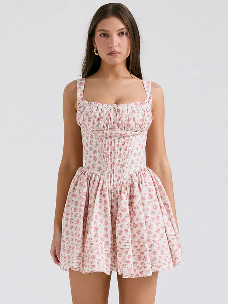 Brownm Women's Summer New Sexy Broken Flowers Hanging Dress Skirt Short Dress Dress Dress Pony Dress Dress