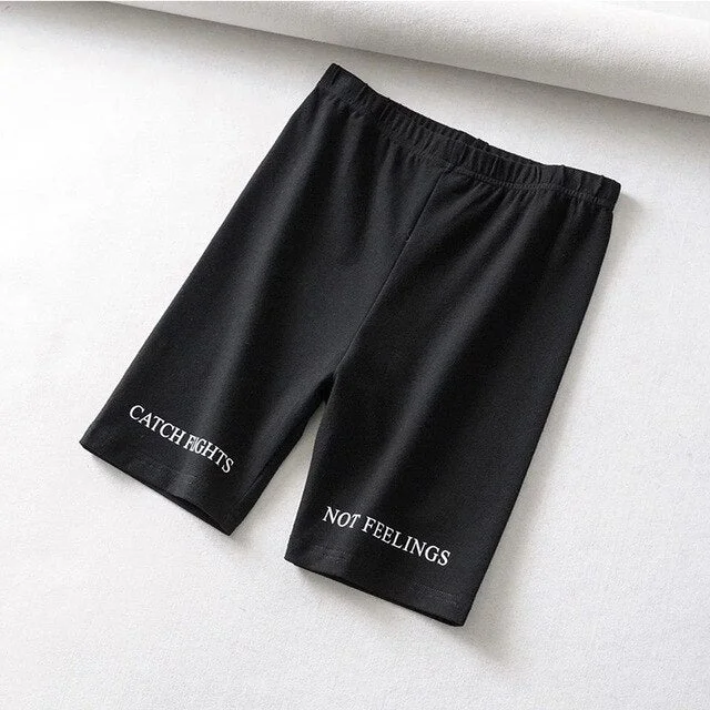 Summer biker shorts 2020 women elastic waist skinny fitness korean casual sexy Letter print black shorts pantalones black