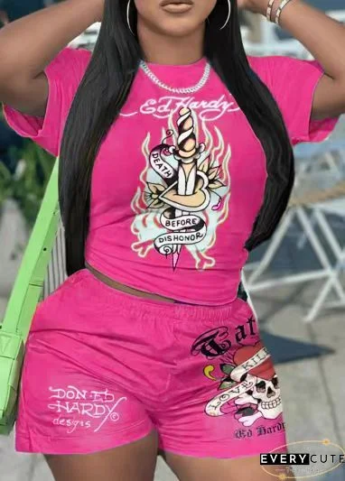 Retro Graphic T-shirt and Shorts Two Piece Set