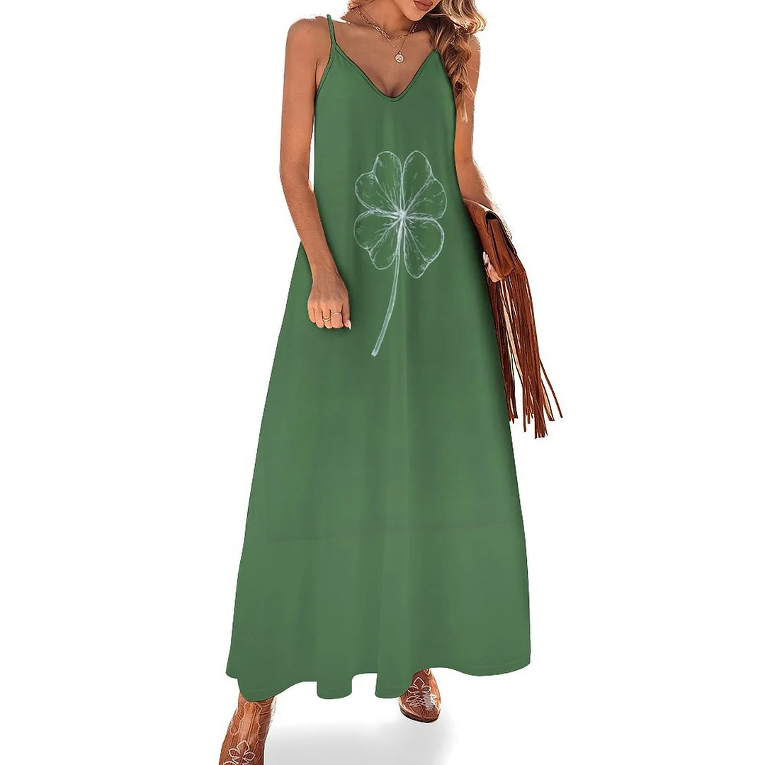 Style & Comfort for Mature Women Plus Size Printed Sling Casual Women Maxi Dress in Pattern St. Patrick's Day, Green, Clover, Lucky
