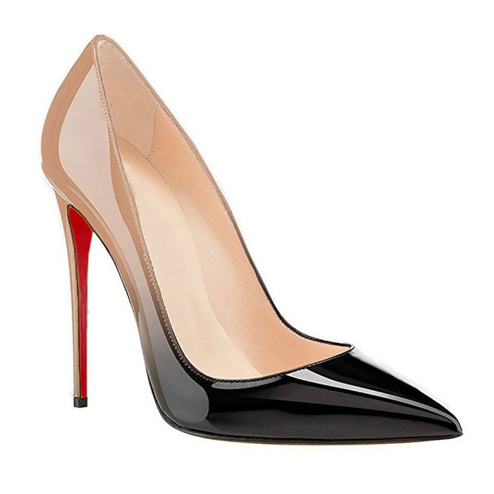 Nude Black Gradient Color Pumps Red Bottom Women's High Heels Stiletto-MERUMOTE