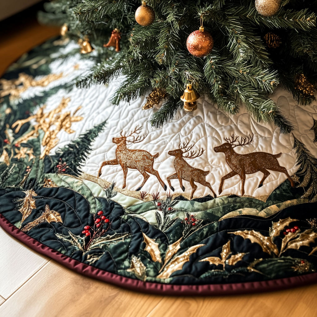 Snowy Path Quilted Christmas Tree Skirt NCU0VH417