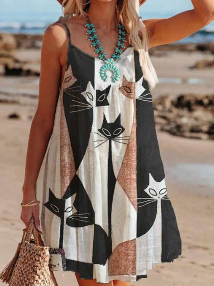 Breakj Spring O Neck Loose Sling Beach Dress Sexy Off Shoulder Hollow Boho Dress Women Retro Pattern Print Patchwork Summer Mini Dress