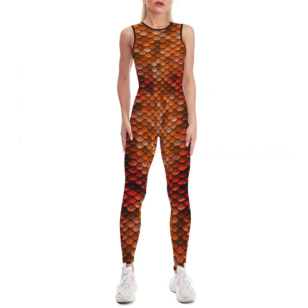 Bronze Mother Of Dragons Dragon Scale Bodycon Tank One Piece Jumpsuits Long Pant Retro Yoga Rompers Playsuit for Women