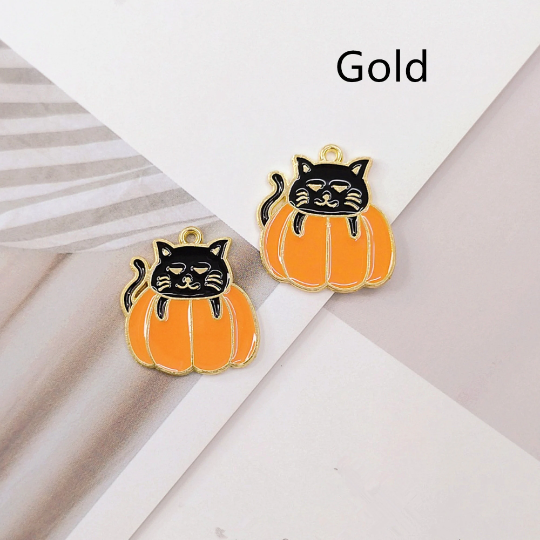 Bulk 10 30 Halloween Pumpkin Charm Pendant,Cartoon Animal Black Cat Enamel Charms For Handmade Earring Necklace Bracelet Diy Jewelry