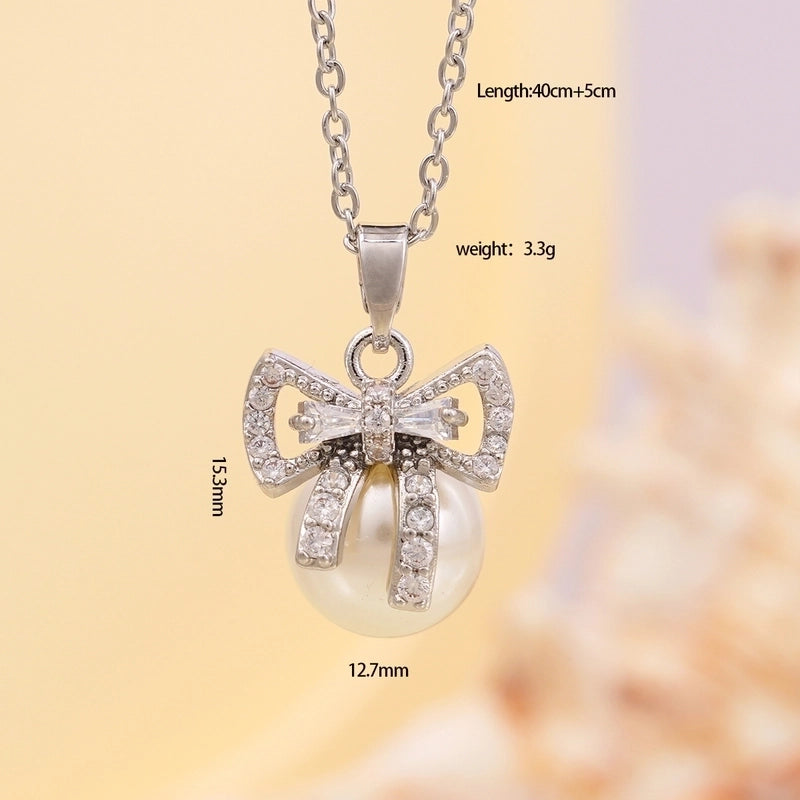 Elegant Glam Bow Knot 304 Stainless Steel Copper Pendant Necklace