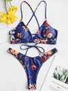 ZAFUL Flower Bikini Set Retro Women Push up Bra Bandeau Bikinis Padded Summer Female Biqinis Lace Swimsuit Brazilian Beachwear