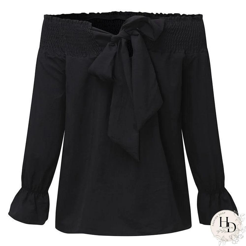 Women Sexy Off Shoulder Strapless Bowknot Slash Neck Shirts Casual Loose Plus Size Blouse Tops