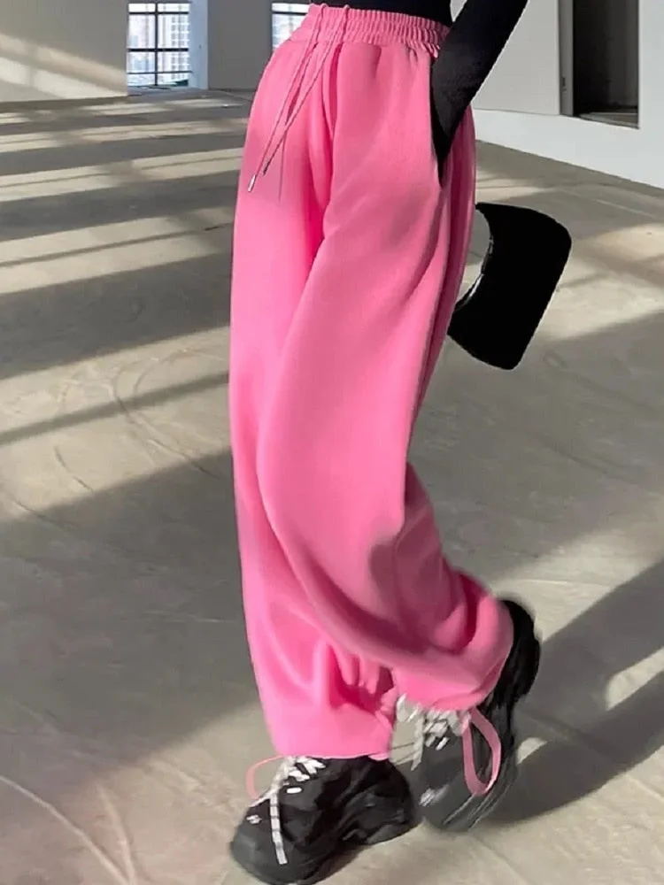 UForever21 Back to School Oversize Pink Joggers Sweatpants Women Y2K Streetwear Jogging Sports Pants Korean Fashion Casual Wide Leg Trousers Female