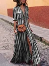 Bohemia Striped Shirt Maxi Dress