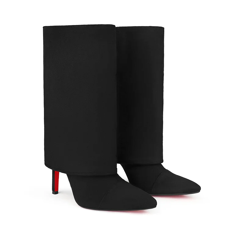 100mm Women's Pointed Toe Stiletto Heel Red Bottom Ankle Boots Black Suede Boots VOCOSI VOCOSI