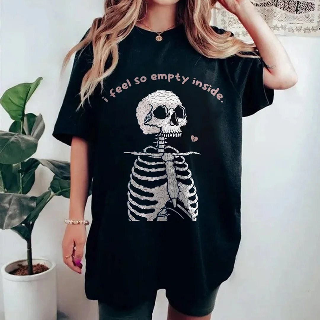 I FEEL SO EMPTY INSIDE Black Print Loose-fit T-shirt