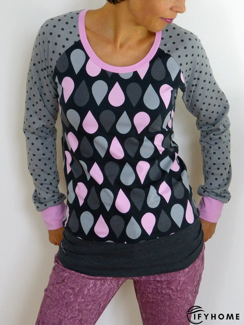 Casual Cotton-Blend Printed Long Sleeve T-shirt | IFYHOME