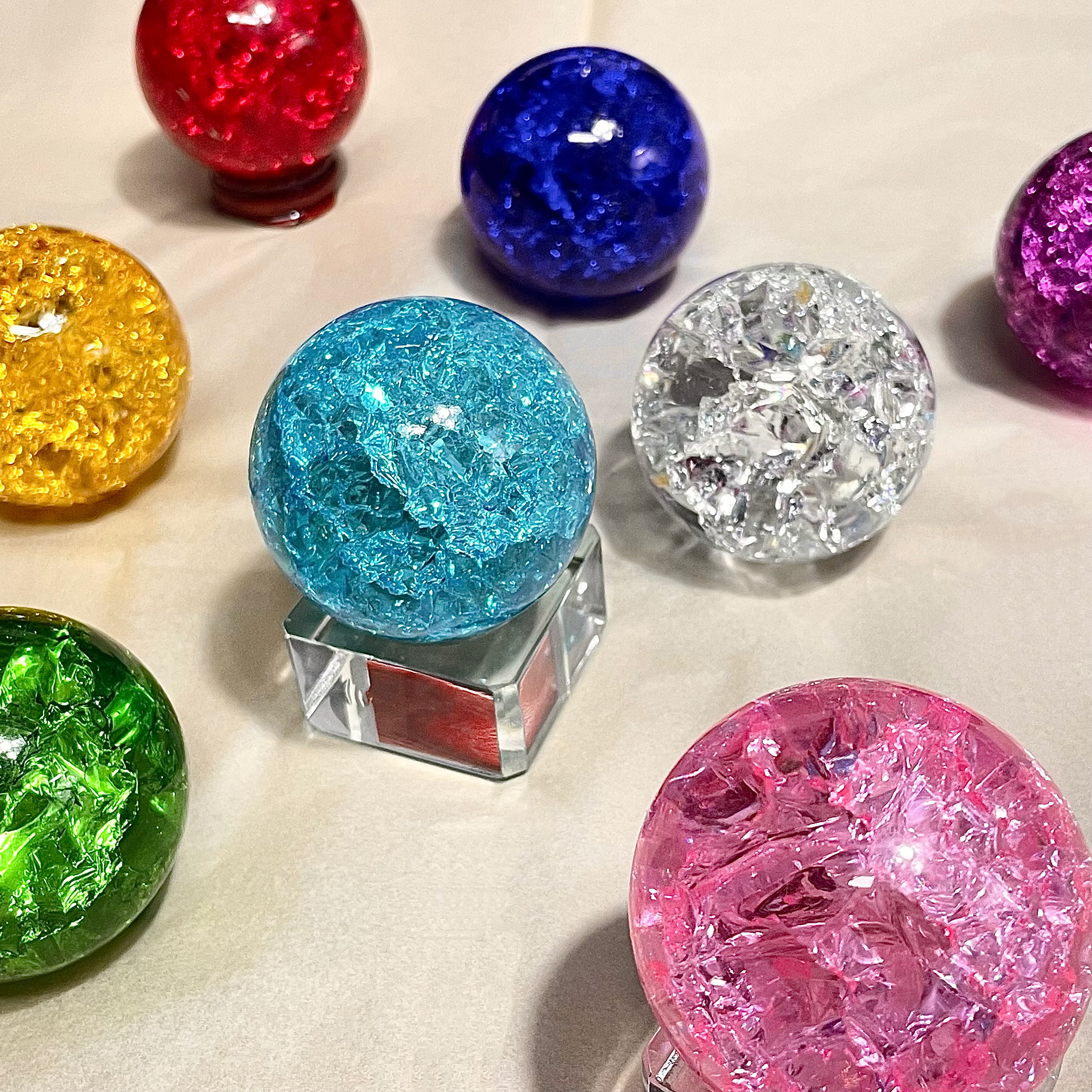 Rainbow Color Crackle Glass Sphere