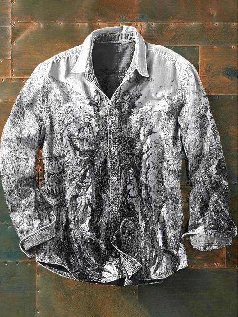 Men's Mythical Treehugger Print Casual Long Sleeve Shirt