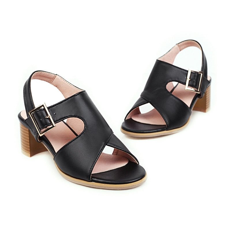 Meotina Summer Sandals Women Shoes Buckle Thick High Heels Party Shoes Fashion Open Toe Sandals Lady Yellow 2020 Plus Size 34-43