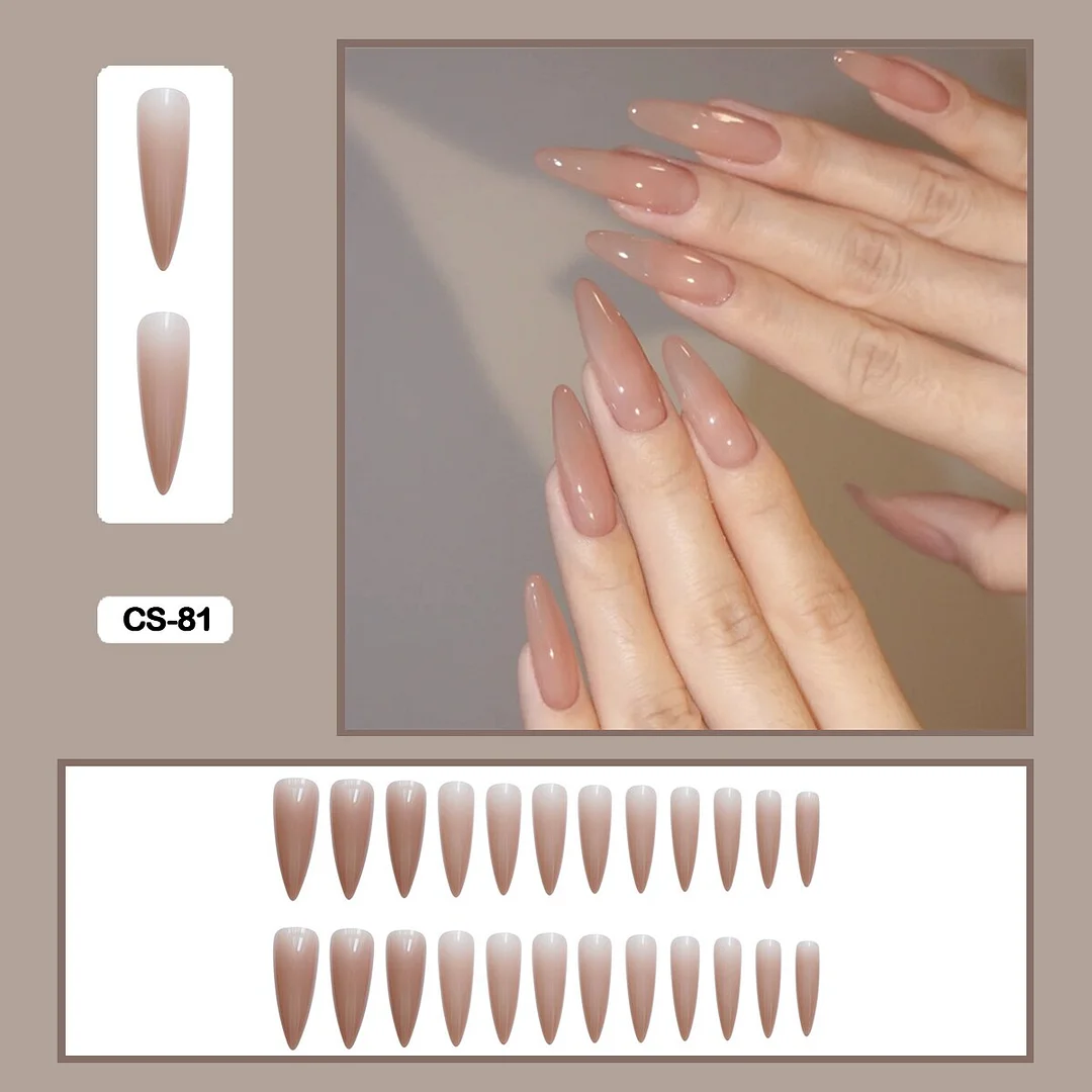 24pcs/box Long Trapezoid Drop Shaped False Nails With Glue Pure Color Elegant Nail Art Wearable Fake Nails With Wearing Tools-Nail Inspo