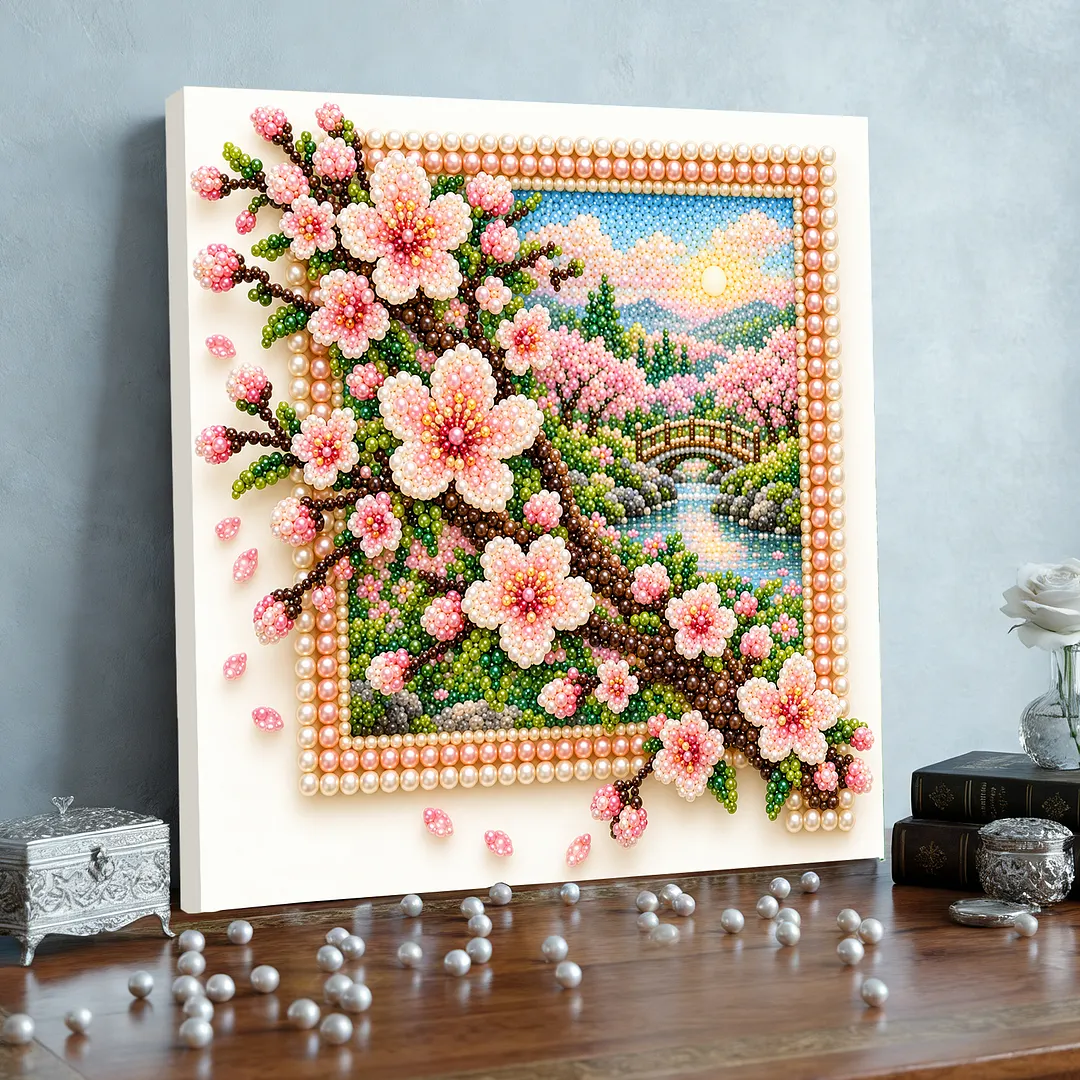 Framed Pearl Painting Kit Sakura Floral 11.81x11.81in