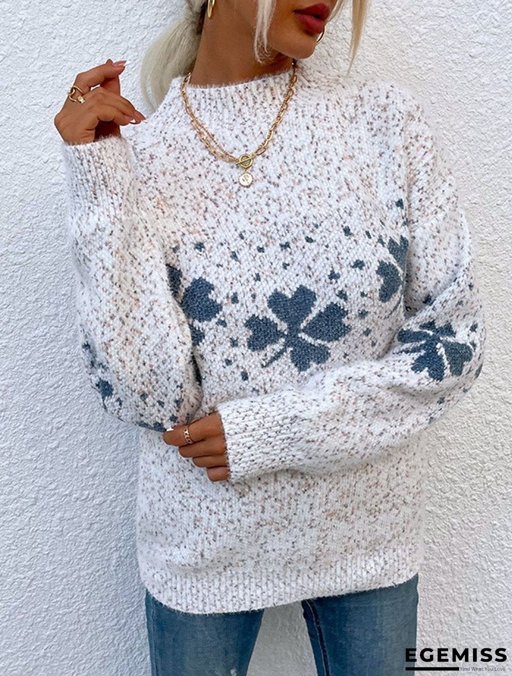 Casual Half Turtleneck Snowflake Pullover | EGEMISS