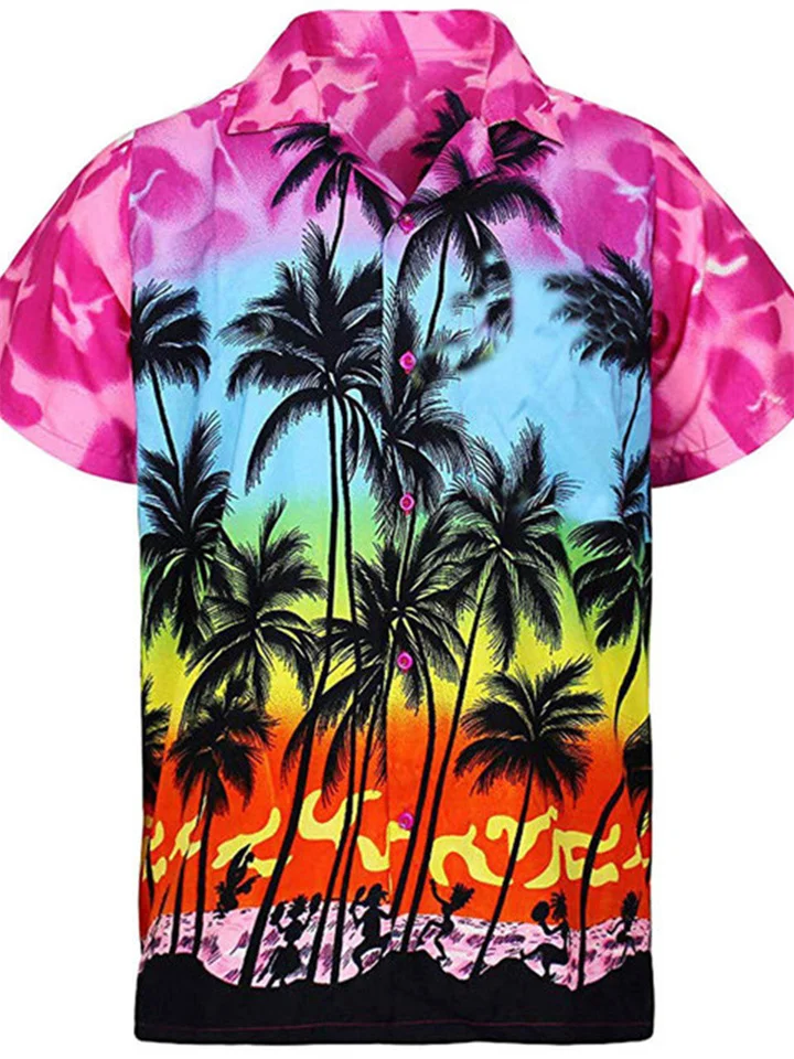 Summer Men's Hawaii Beach Digital Printing Short-sleeved Lapel Shirt 3D Coconut Tree Pattern Printed Shirt S,M,L,XL,XXL,XXXL-Cosfine