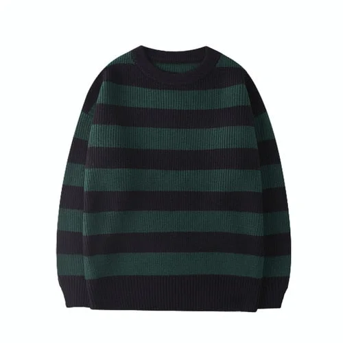 Winter Pullovers Woman Striped Knit Sweater Oversize Casual Jumper Couple Harajuku Sweatshirt Crew Neck Pullover Sueter De Mujer