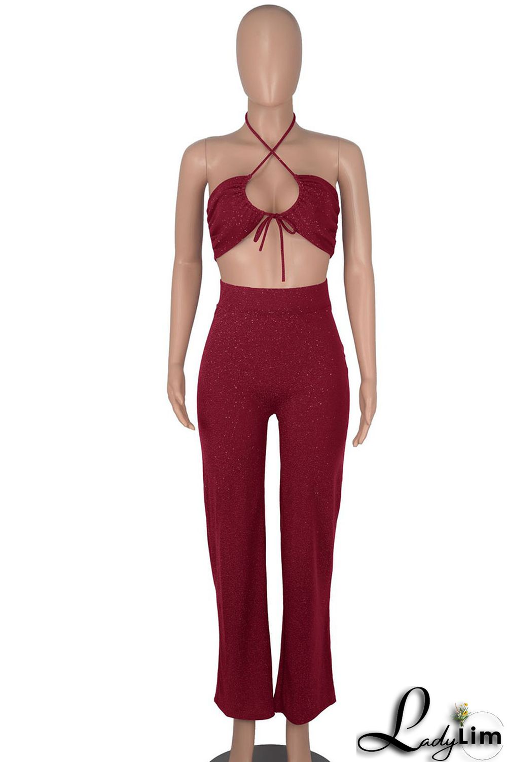 Khaki Sexy Solid Split Joint Frenulum Strapless Two Pieces