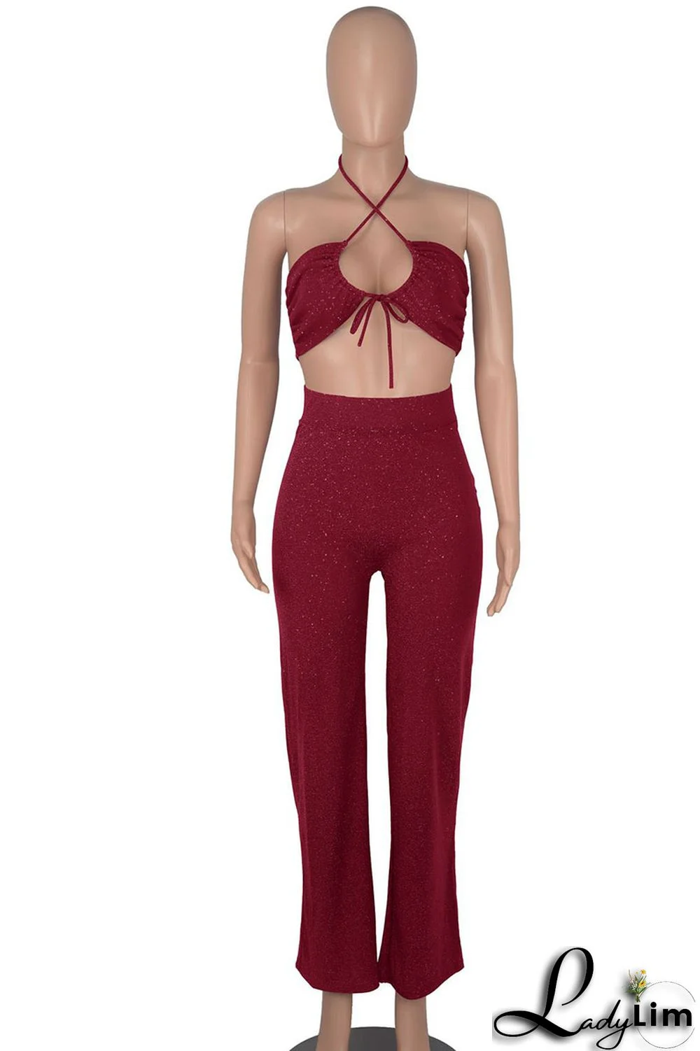 Khaki Sexy Solid Split Joint Frenulum Strapless Two Pieces