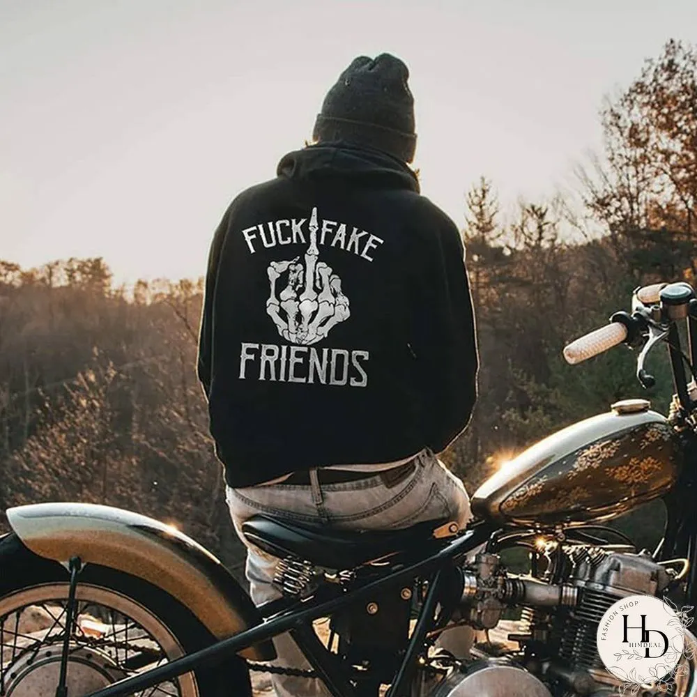 Men's Fuck Fake Friends Skull Print Hoodie