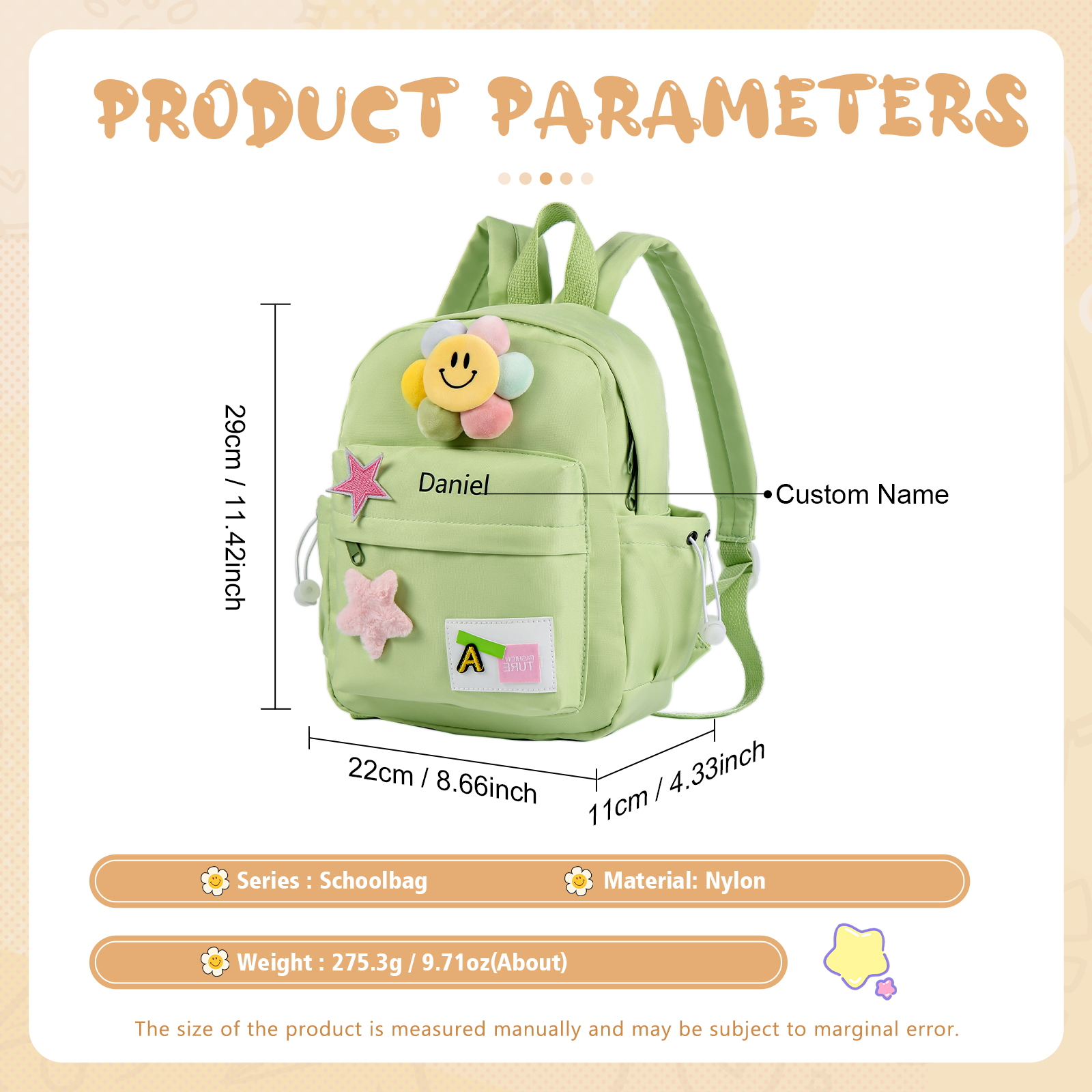 Zaino carino con Nome Personalizzato da Scuola per Studenti/bambini/ragazzi/viaggio 