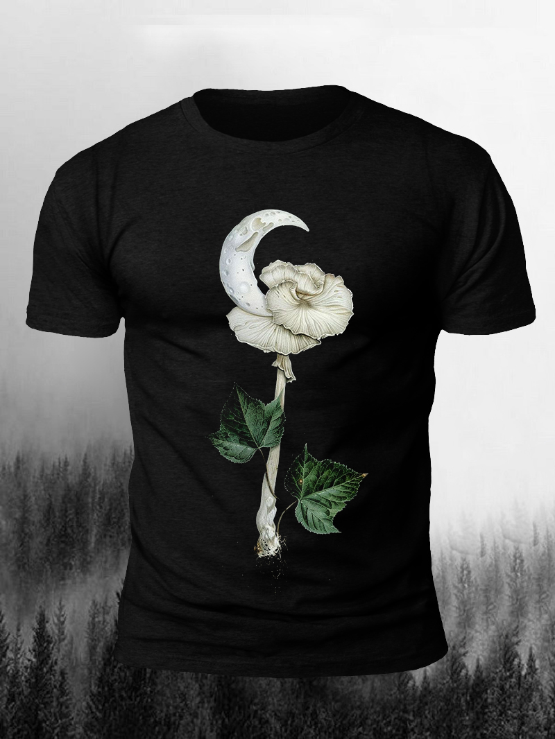 Men's Half Moon Camellia Print Casual Short Sleeve T-shirt