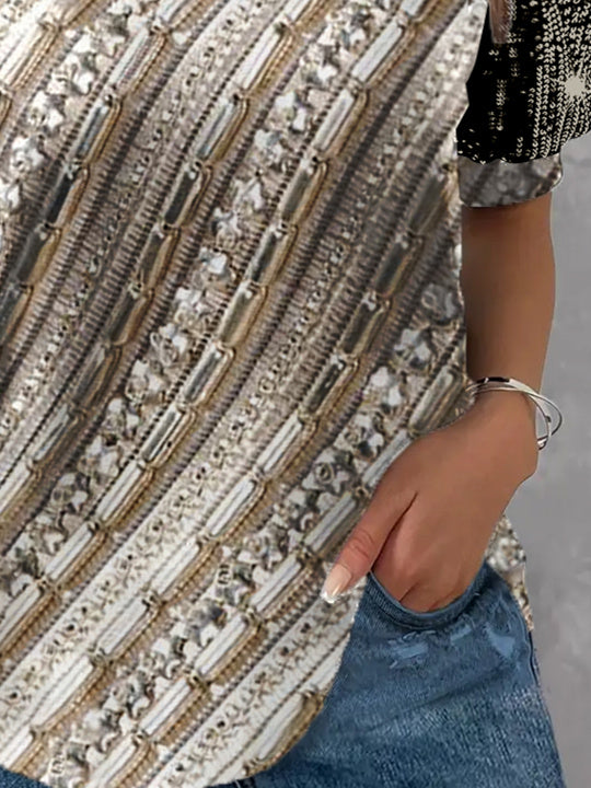 Women's Short Sleeve V-neck Graphic Printed Sequins Stitching Top