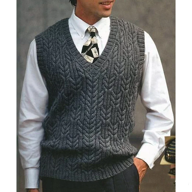 Wongn Wongn And Autumn New Knit Vest Men's Twisted V-Neck Sweater Pure Color Casual Men's Wear