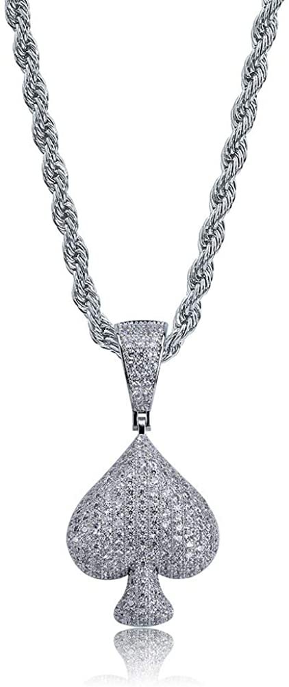 JAJAFOOK Iced Out Club/Diamond/Heart/Spade Lucky Playing Cards Simulated Lab Diamonds Pendant Necklace