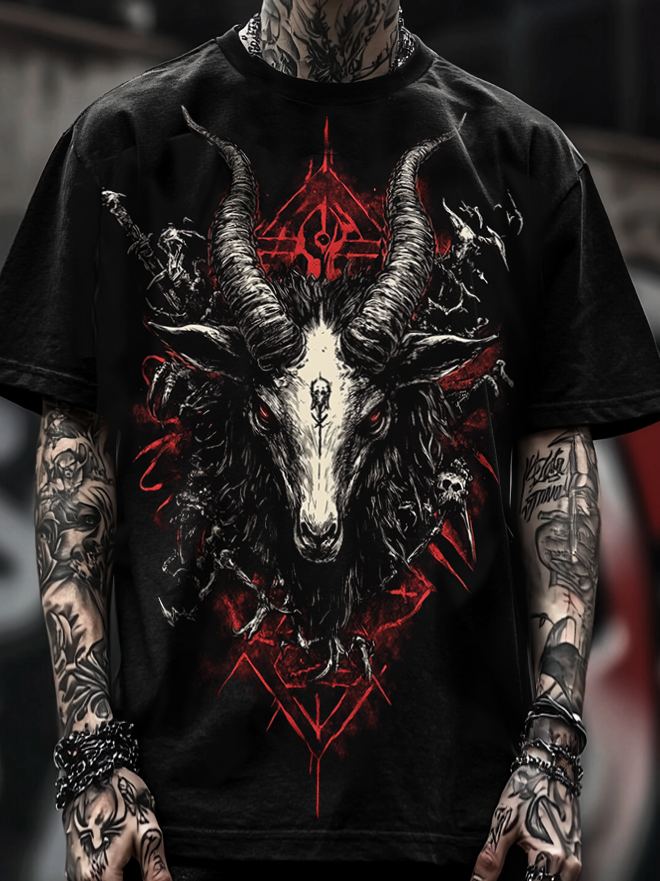 Shoptechwear Art Satanic Blood Goat Demon Oversized Unisex Casual T-shirt