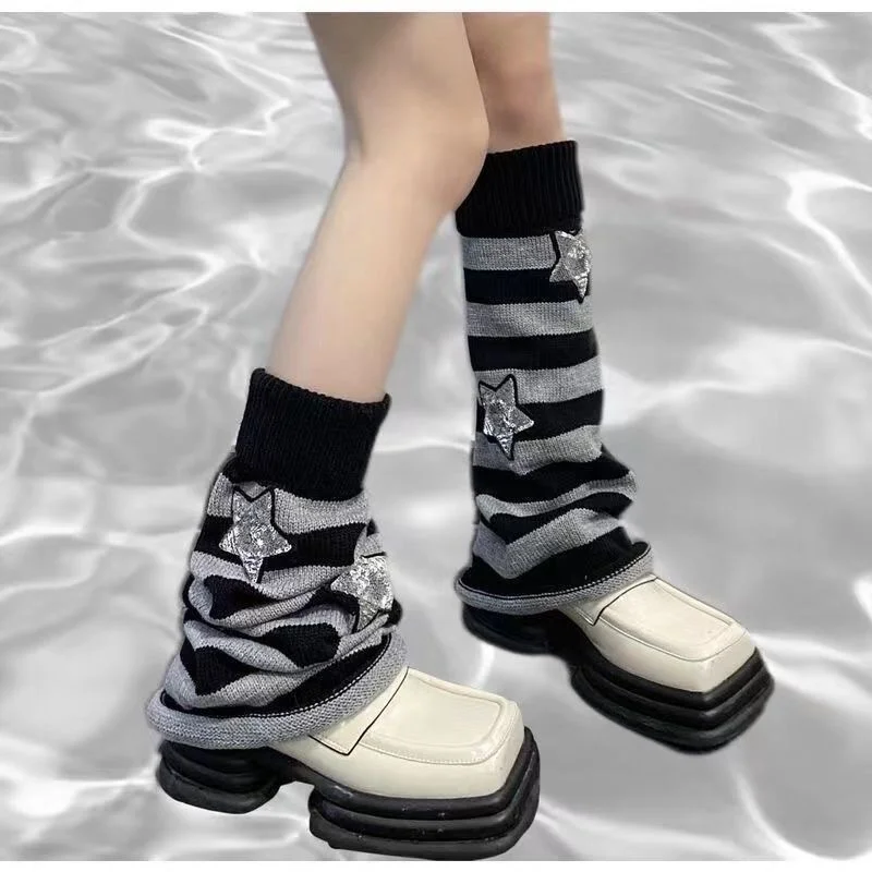 Churchf Churchf Y2k Ash Subculture Stripes Stars Calves Jk Hotgirls Knit Bubble Heap Heap Stocking Stocking Length