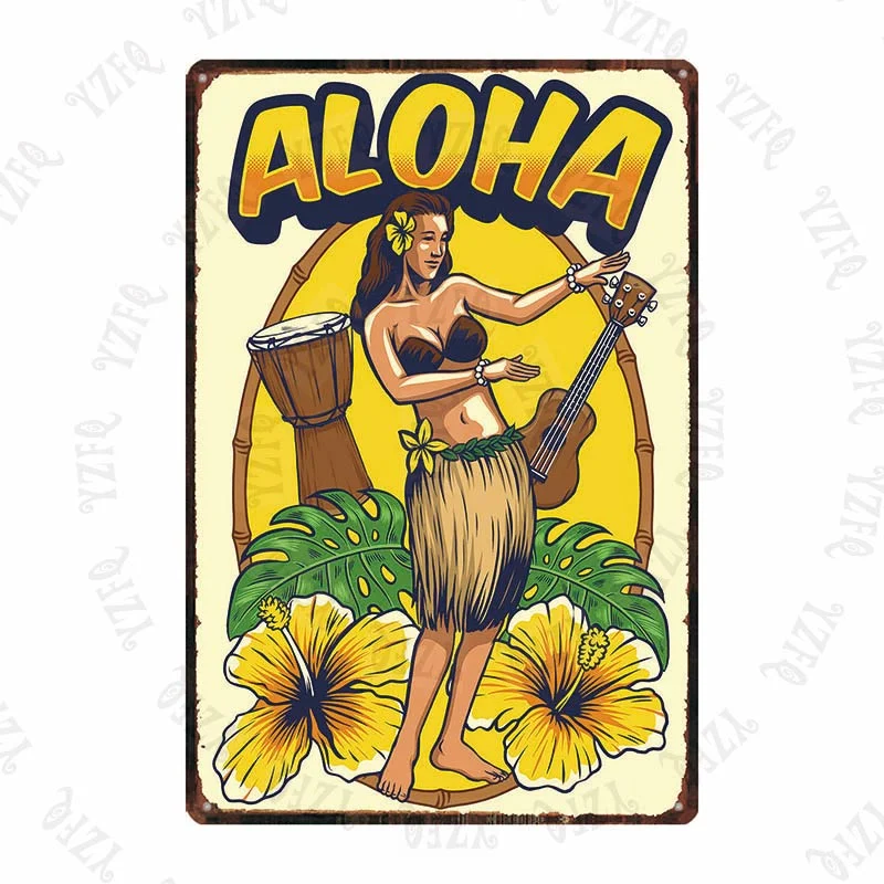 Athvotar Hawaii Travel City Vintage Metal Sign Hula Dance Wall Retro Poster Bar Art Home Craft Decor Cuadros DU-5415A