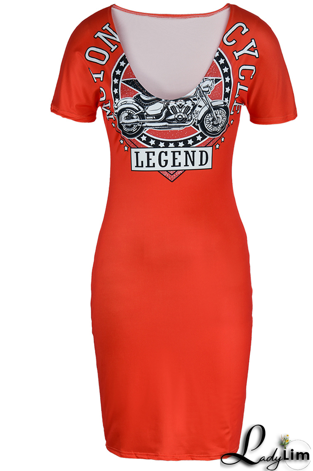 Tangerine Red Fashion Print Patchwork V Neck Pencil Skirt Dresses