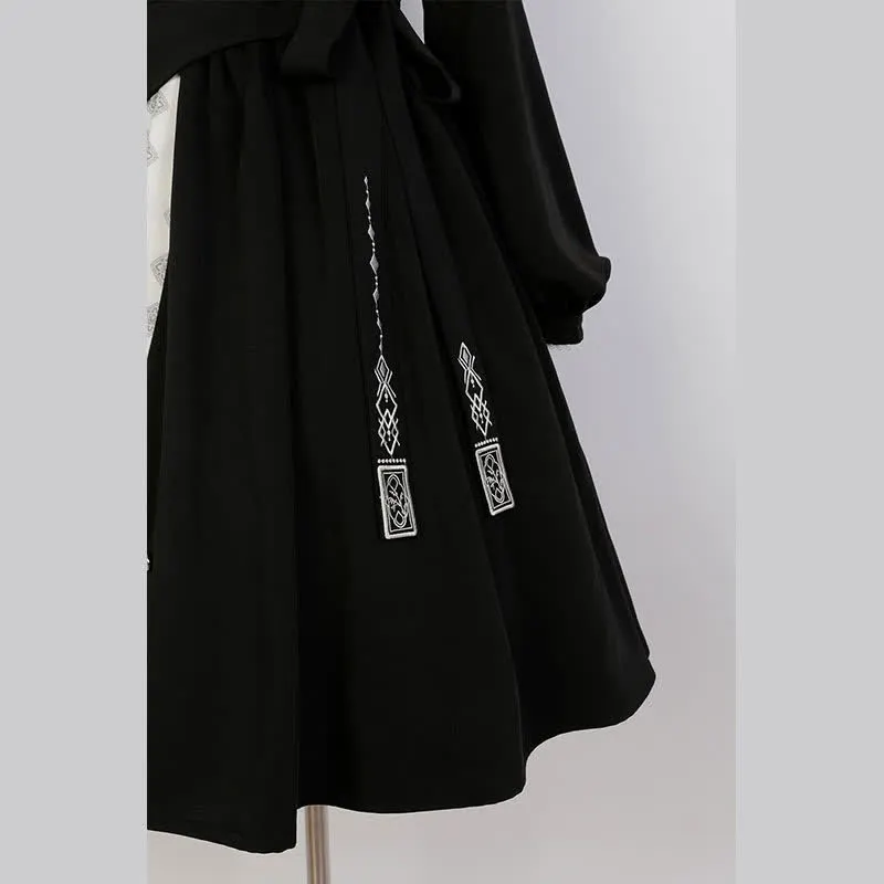 Vintage Bamboo Print Lapel Colorblock Dress
