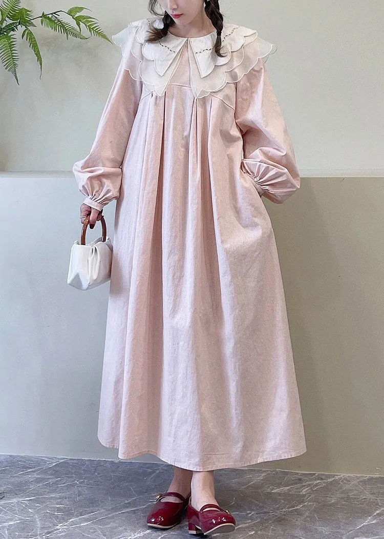 Angel Sleeve Peter Pan Dress - Light Pink Stripe
