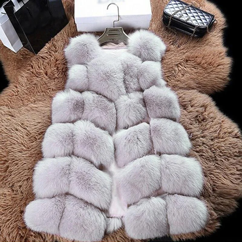 FTLZZ Winter Women Faux Fur Coats New Warm Slim Sleeveless Faux Fox Fur Vest Casual Jacket Female Elegant Black White Casaco