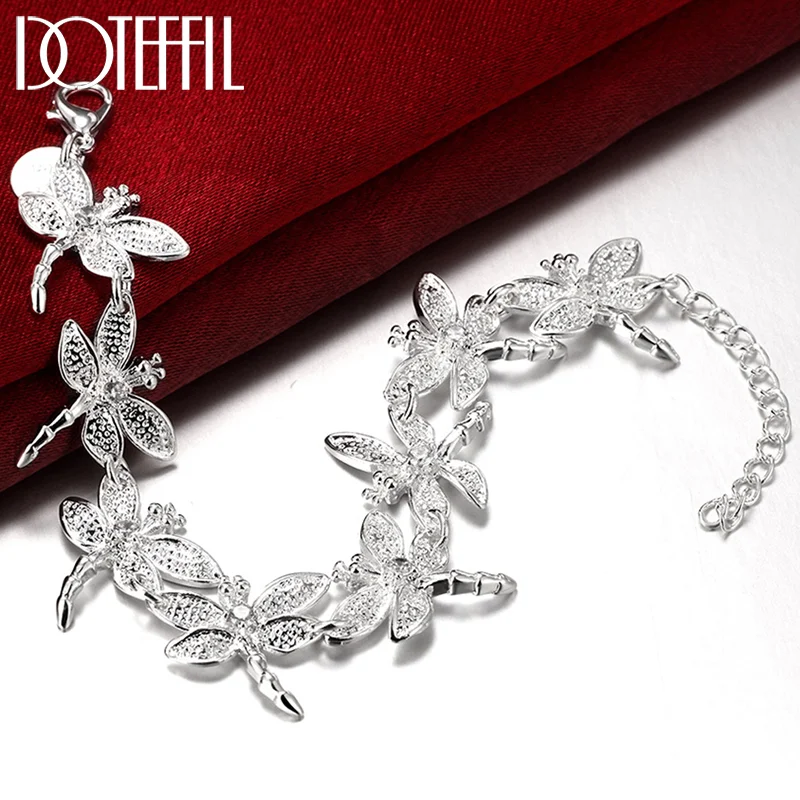 DOTEFFIL 925 Sterling Silver Full Dragonfly Chain Bracelet For Woman Jewelry