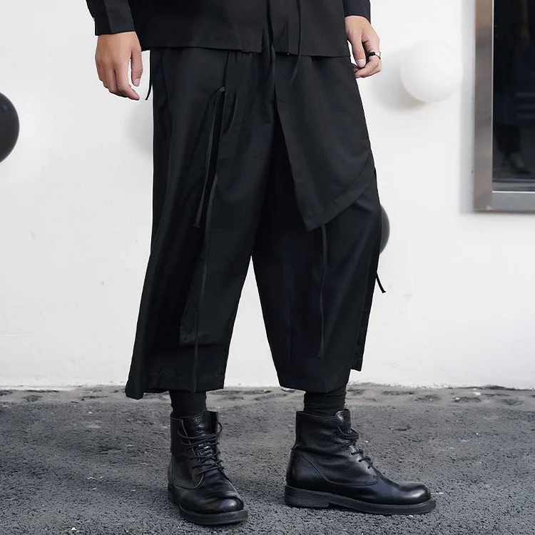 Dawfashion Techwear Streetwear-Spring New Original Design Darkwear Personality Japanese Wide-leg Casual Cropped Culottes Pants-Streetfashion-Darkwear-Techwear
