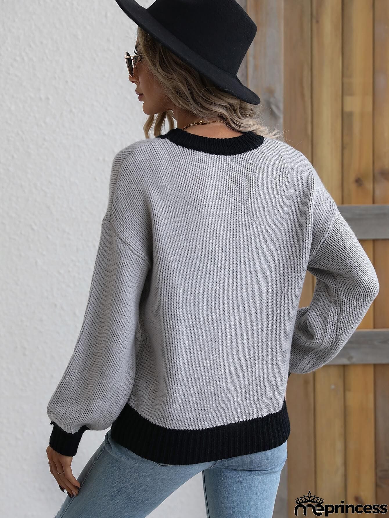 Contrast Trim Drop Shoulder Pullover Sweater